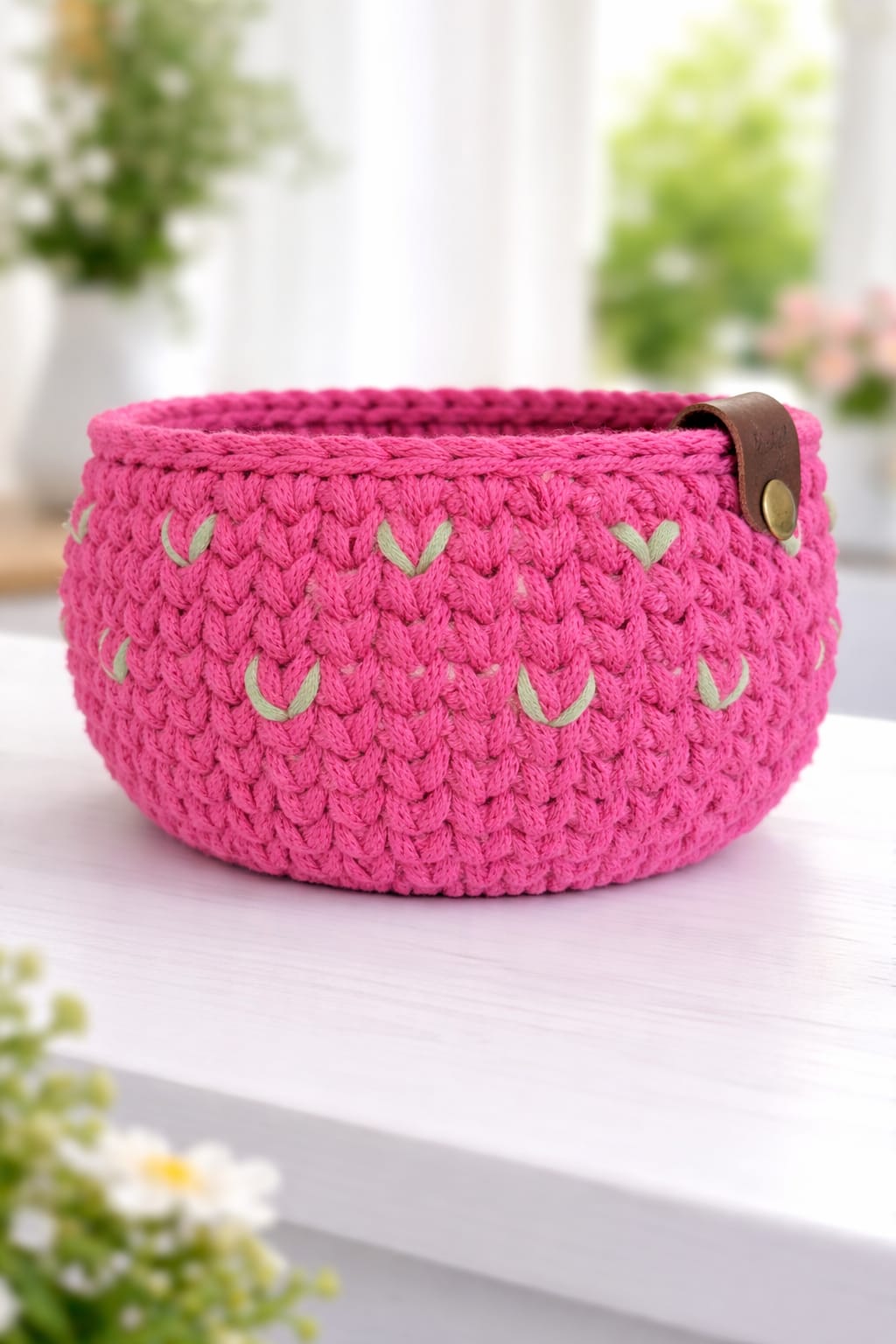 Pinker gehäkelter Korb